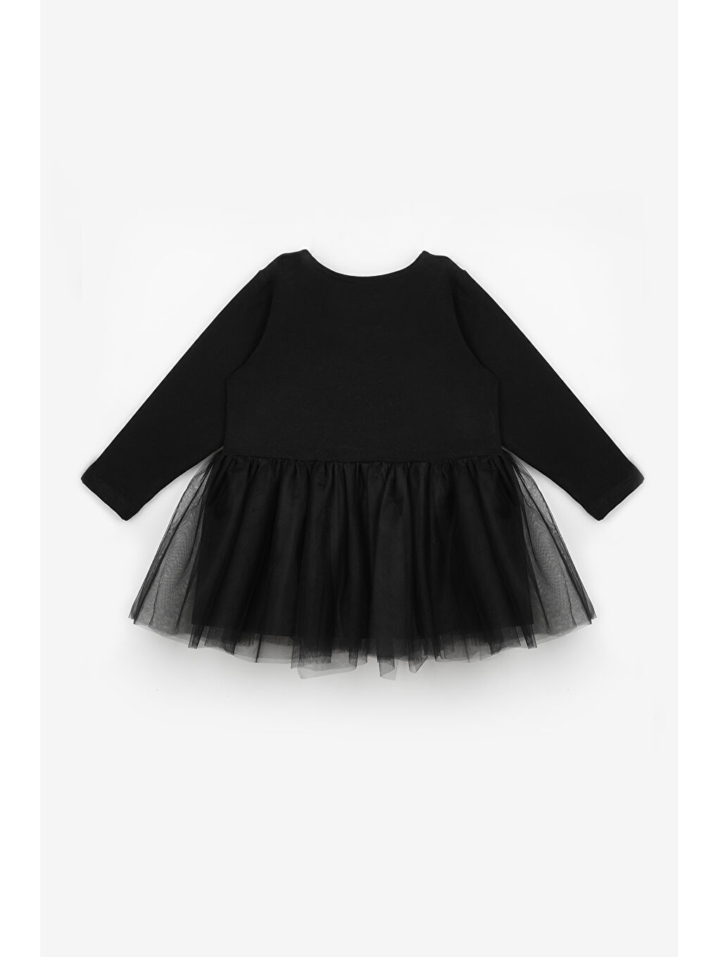 Siyah Bal Kabağı Baskılı Tül Etekli Kız Çocuk Elbise - Sandra-1