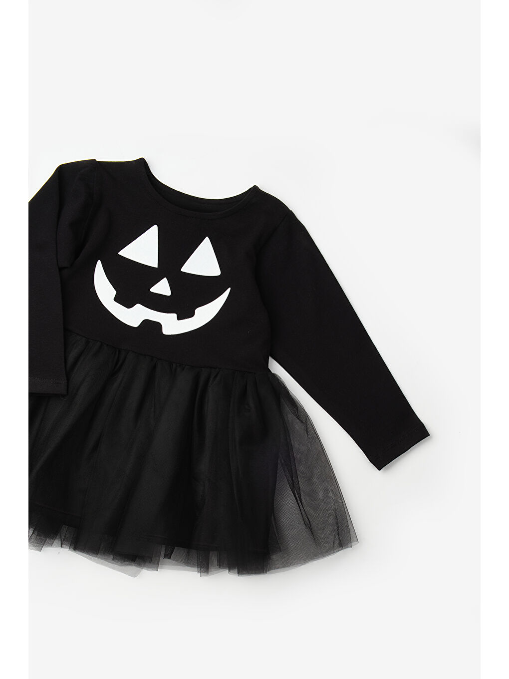 Siyah Bal Kabağı Baskılı Tül Etekli Kız Çocuk Elbise - Sandra-2