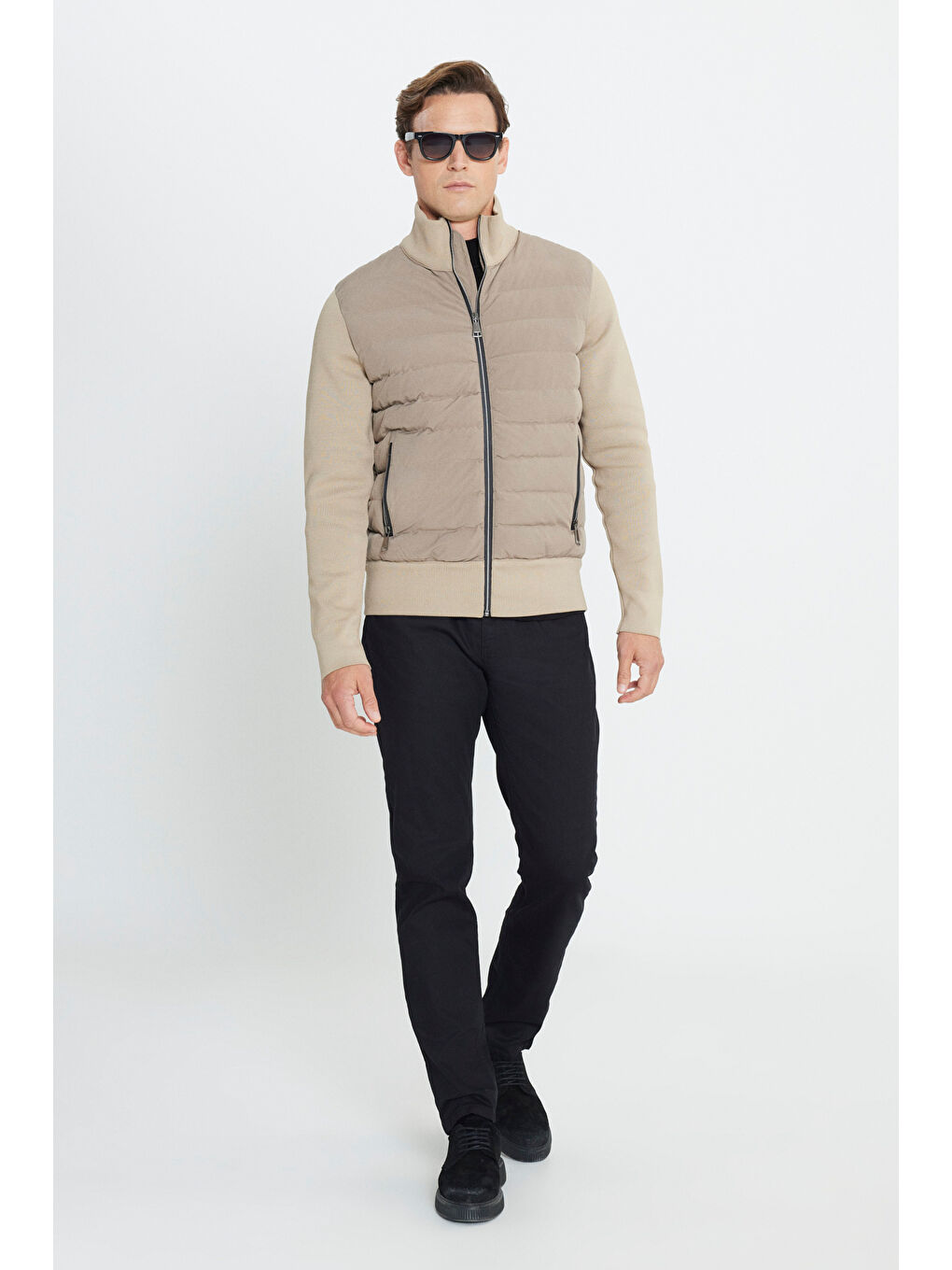 Erkek Bej Standart Fit Normal Kesim Dik Yaka Mont-1