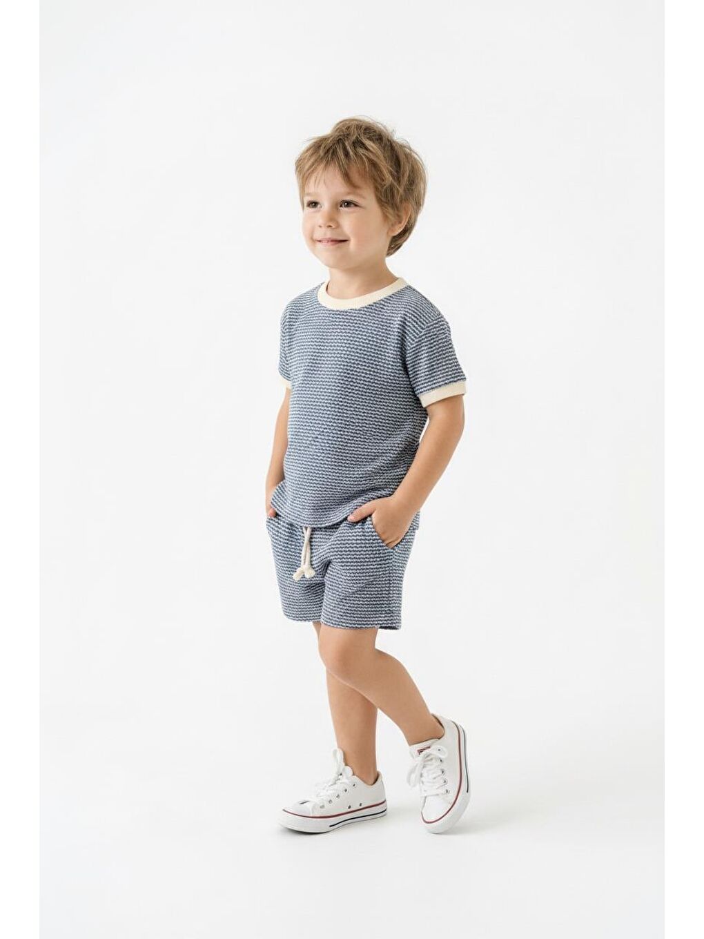 İndigo Desenli Şort Tişört 2li Takım