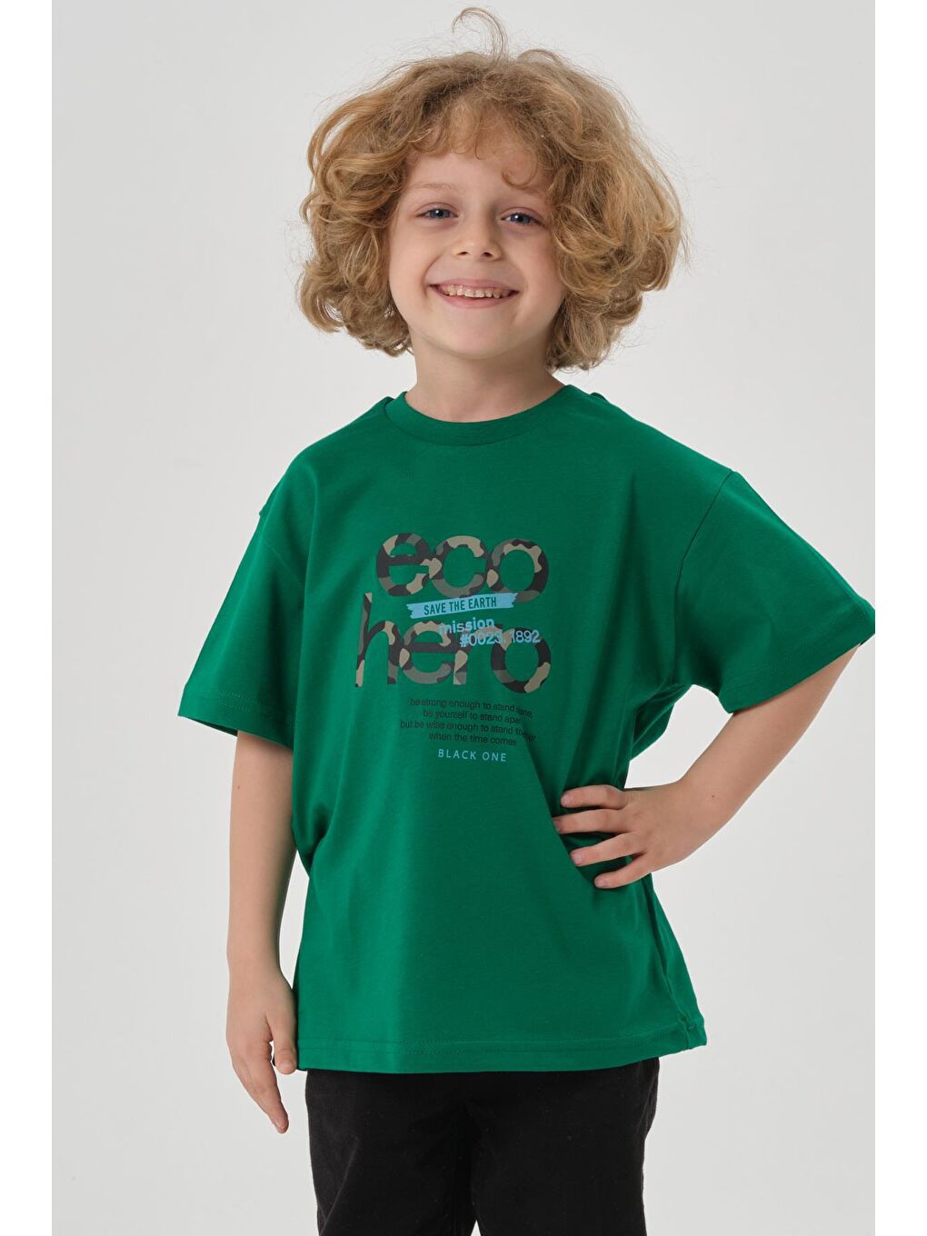 Yeşil Bisiklet Yaka Baskılı Erkek Çocuk T-shırt-7