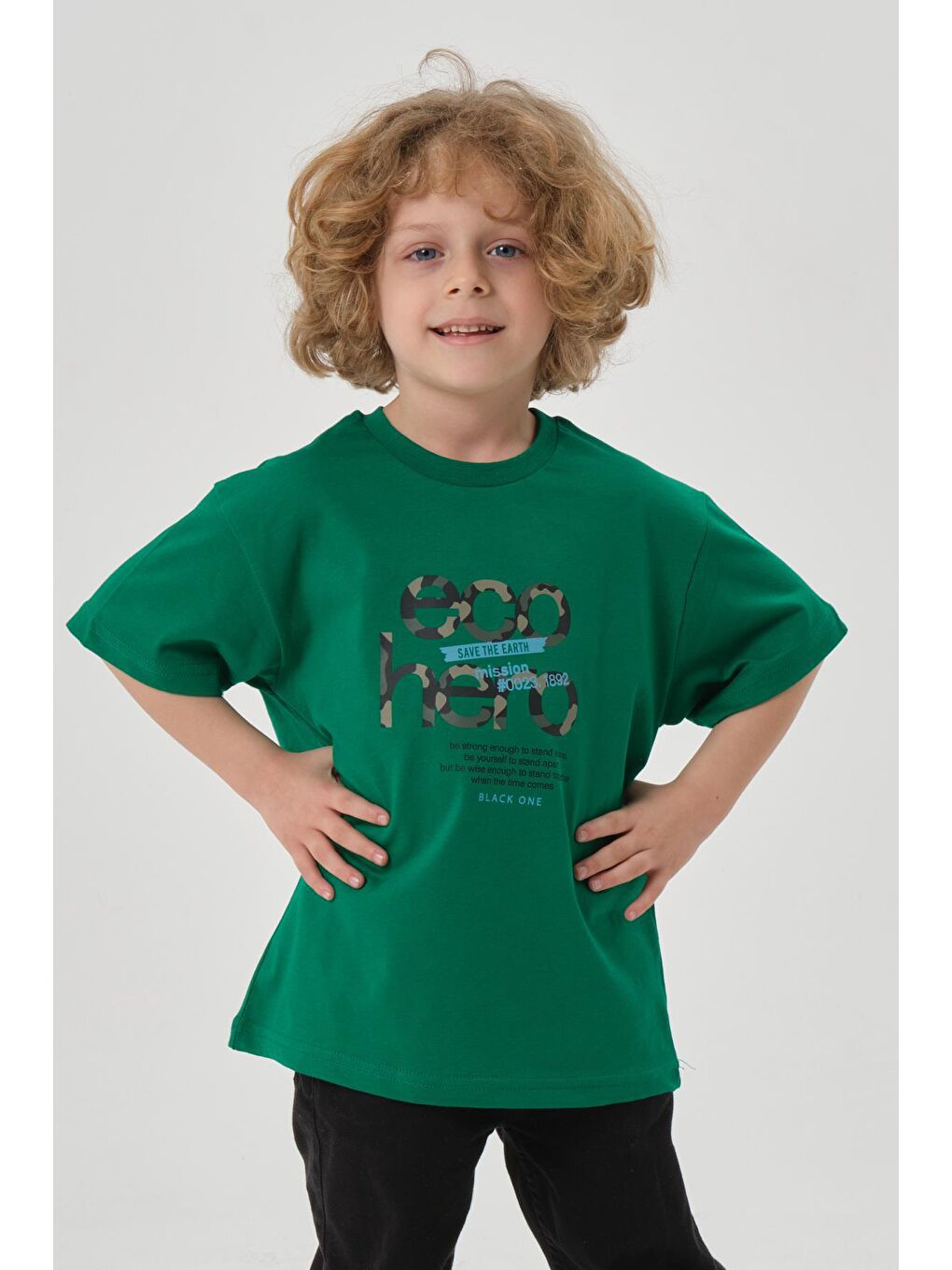 Yeşil Bisiklet Yaka Baskılı Erkek Çocuk T-shırt-8