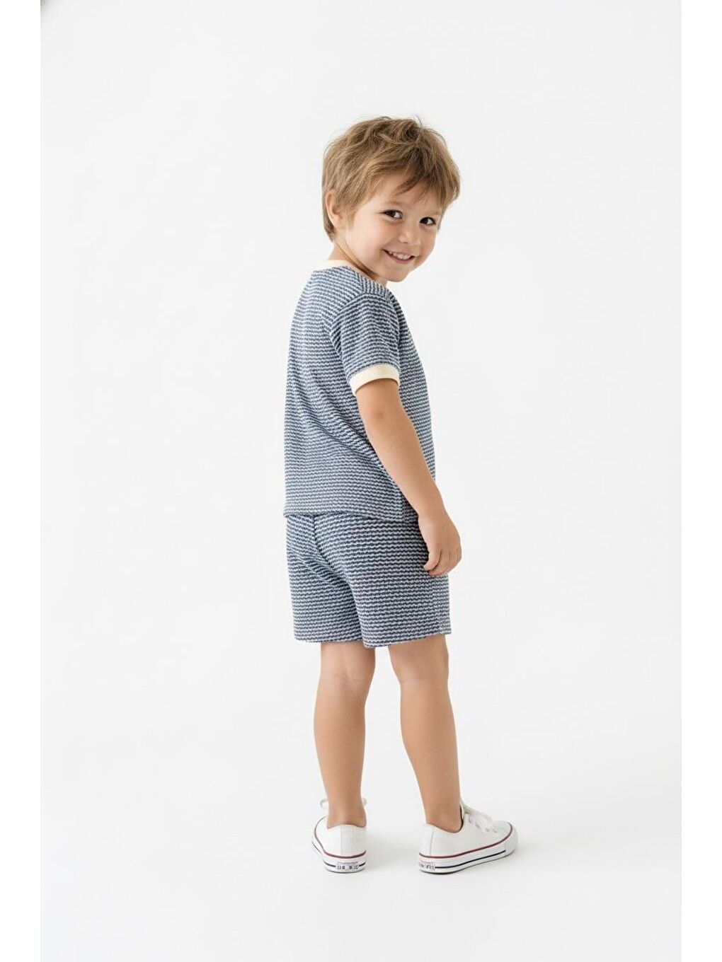 İndigo Desenli Şort Tişört 2li Takım-1