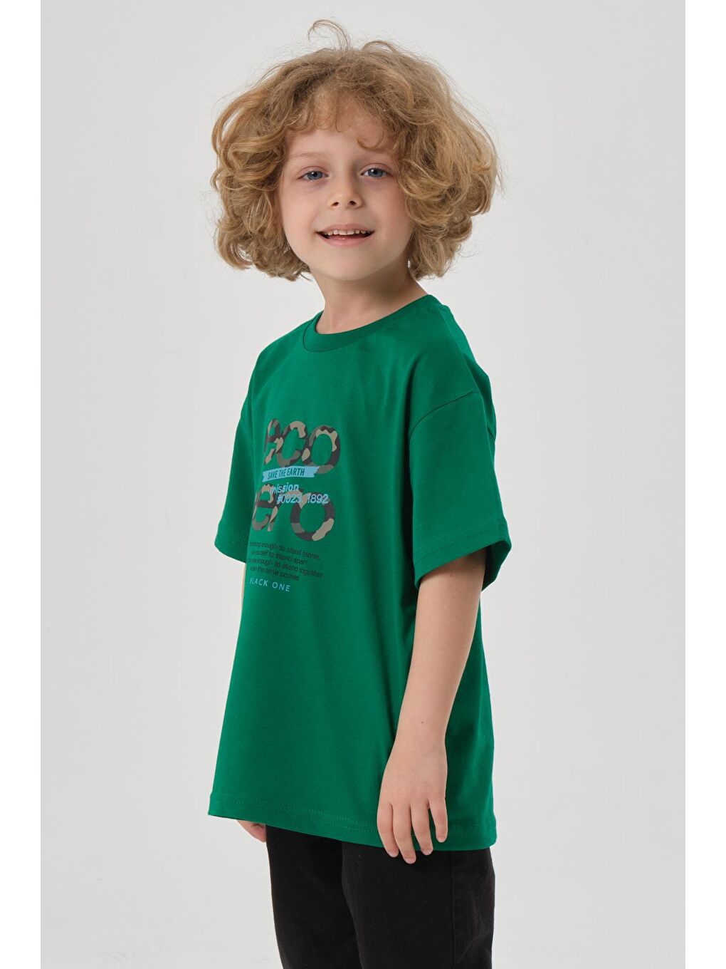 Yeşil Bisiklet Yaka Baskılı Erkek Çocuk T-shırt-9