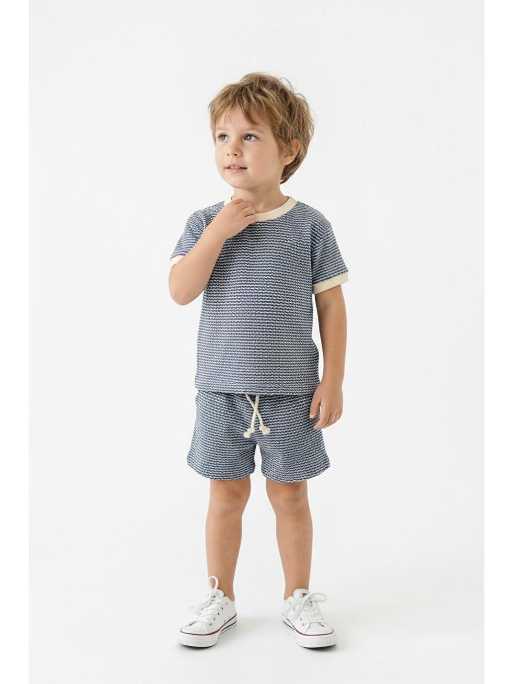 İndigo Desenli Şort Tişört 2li Takım-3