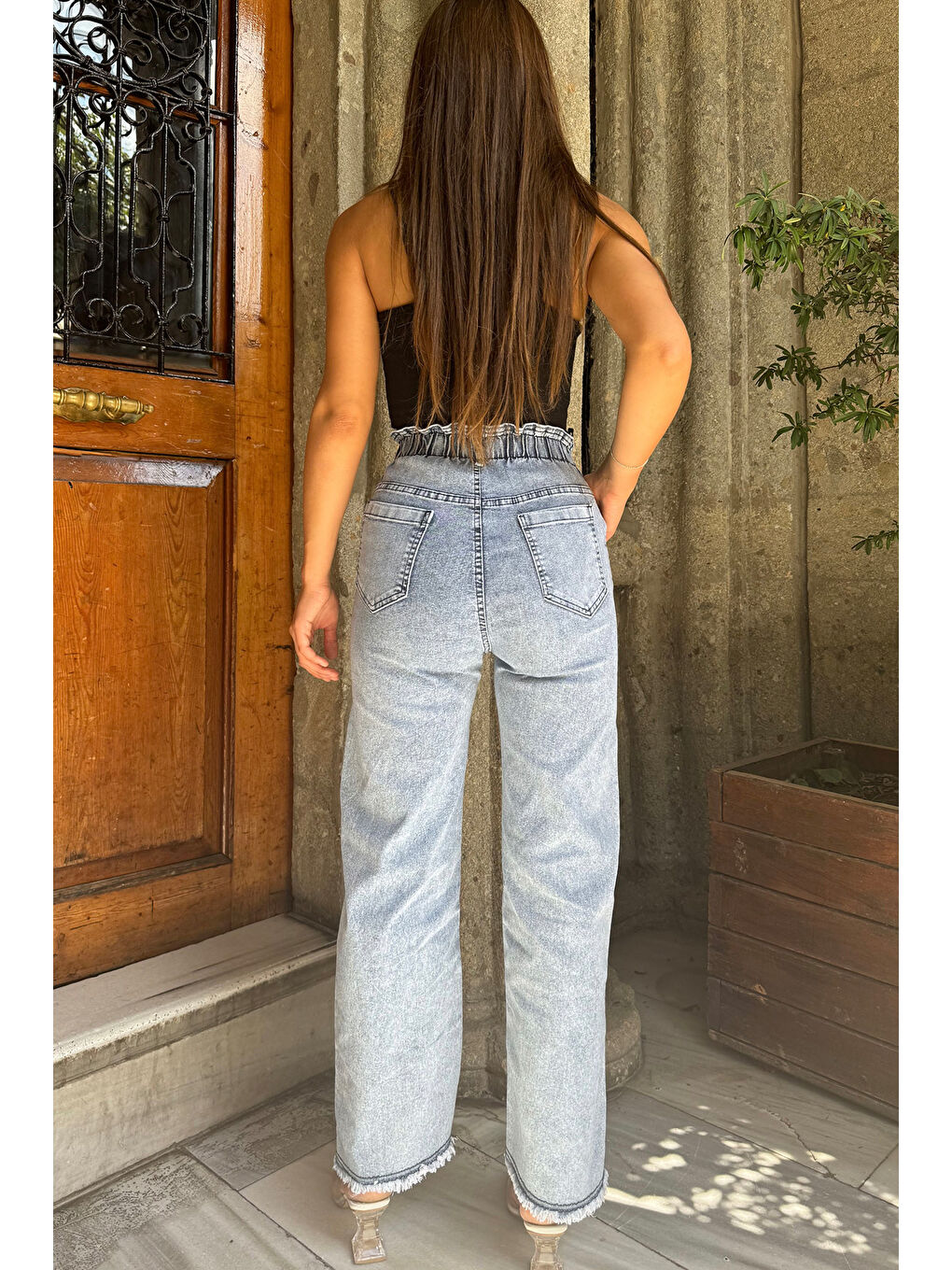 Mavi Kadın Yüksek Bel Paça Püsküllü Taş Detaylı Elastanlı Jean Pantolon-3