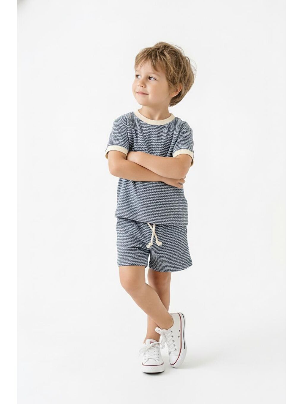 İndigo Desenli Şort Tişört 2li Takım-4