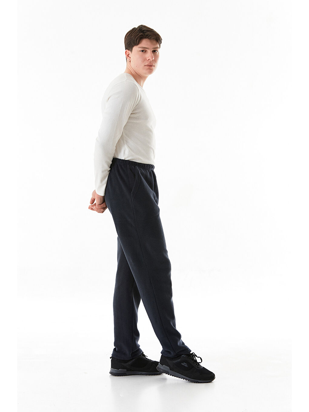 Lacivert Beli Lastikli Cepli Polar Eşofman Altı-4