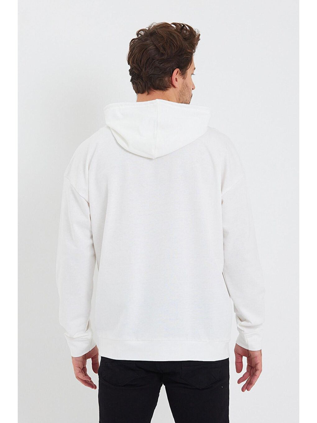 Ekru Erkek Kapüşonlu Oversize Fit Newyork Baskılı Hoodie SPR23SW362-3