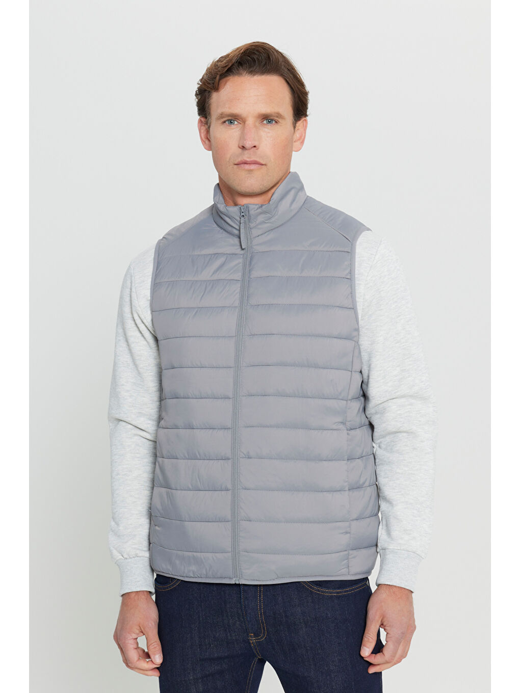 Erkek Gri Rüzgar Geçirmez Taşınabilir Çantalı Sıcak Tutan Elyaf Dolgulu Ultra Hafif Standart Fit Şi--2