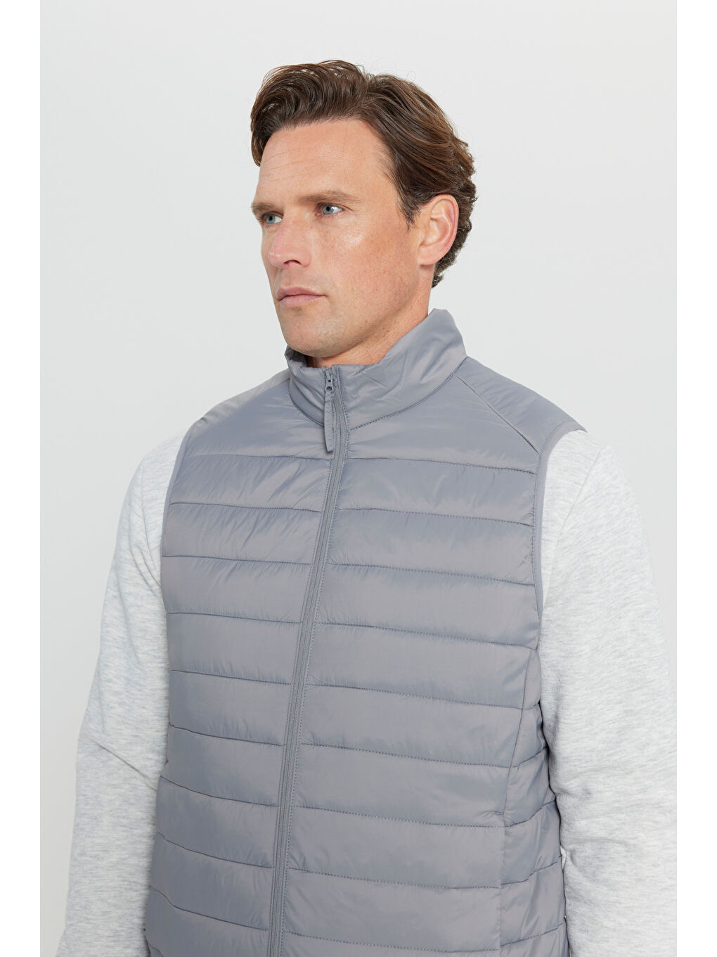 Erkek Gri Rüzgar Geçirmez Taşınabilir Çantalı Sıcak Tutan Elyaf Dolgulu Ultra Hafif Standart Fit Şi--3