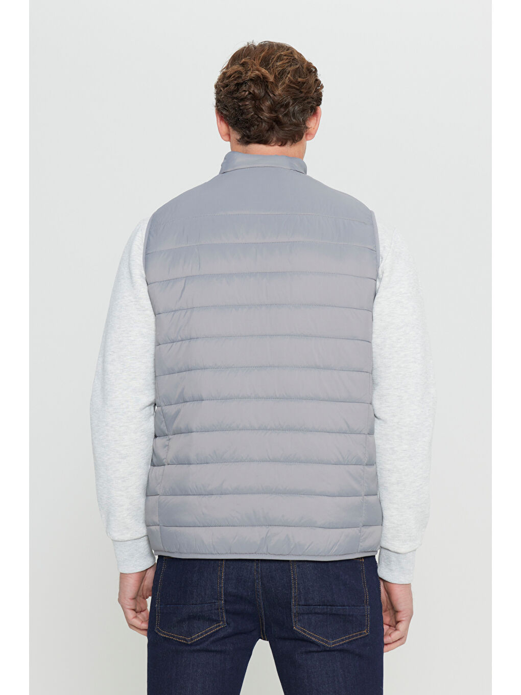 Erkek Gri Rüzgar Geçirmez Taşınabilir Çantalı Sıcak Tutan Elyaf Dolgulu Ultra Hafif Standart Fit Şi--4