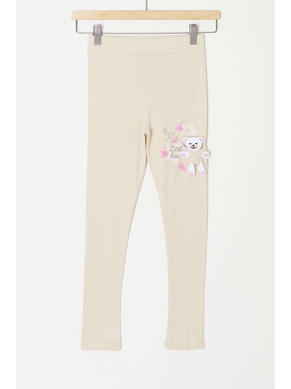 Ekru Krem Ayıcık Cepli Kız Çocuk Tayt 18159