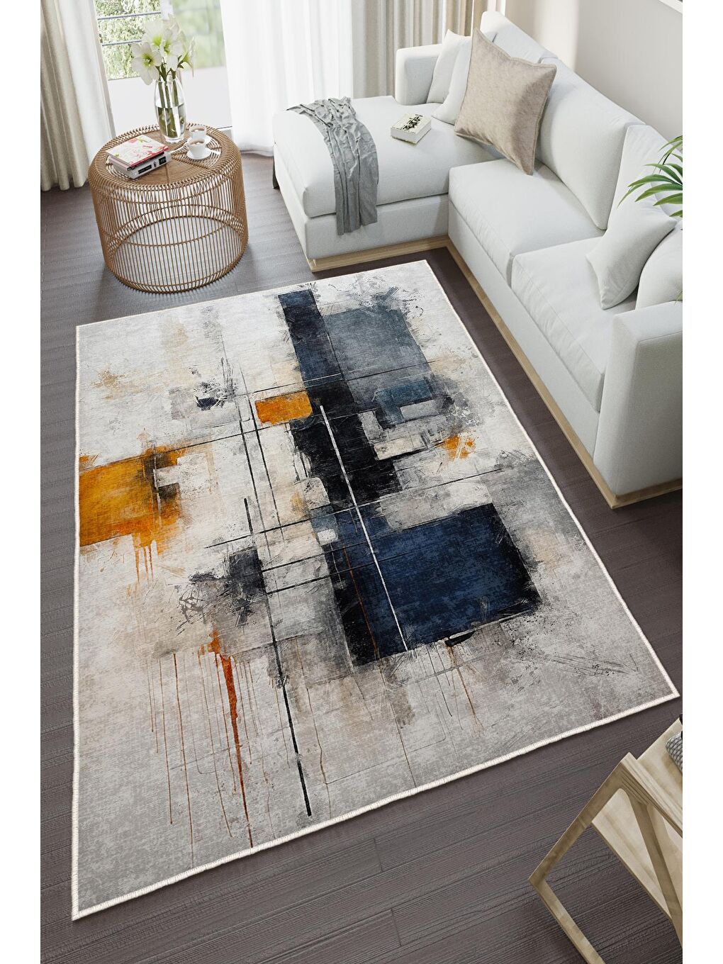 Karışık Özel Tasarım, Kaymaz Taban, İnce, Yıkanabilir, Modern Halı WOOKECE1439 120x180-2