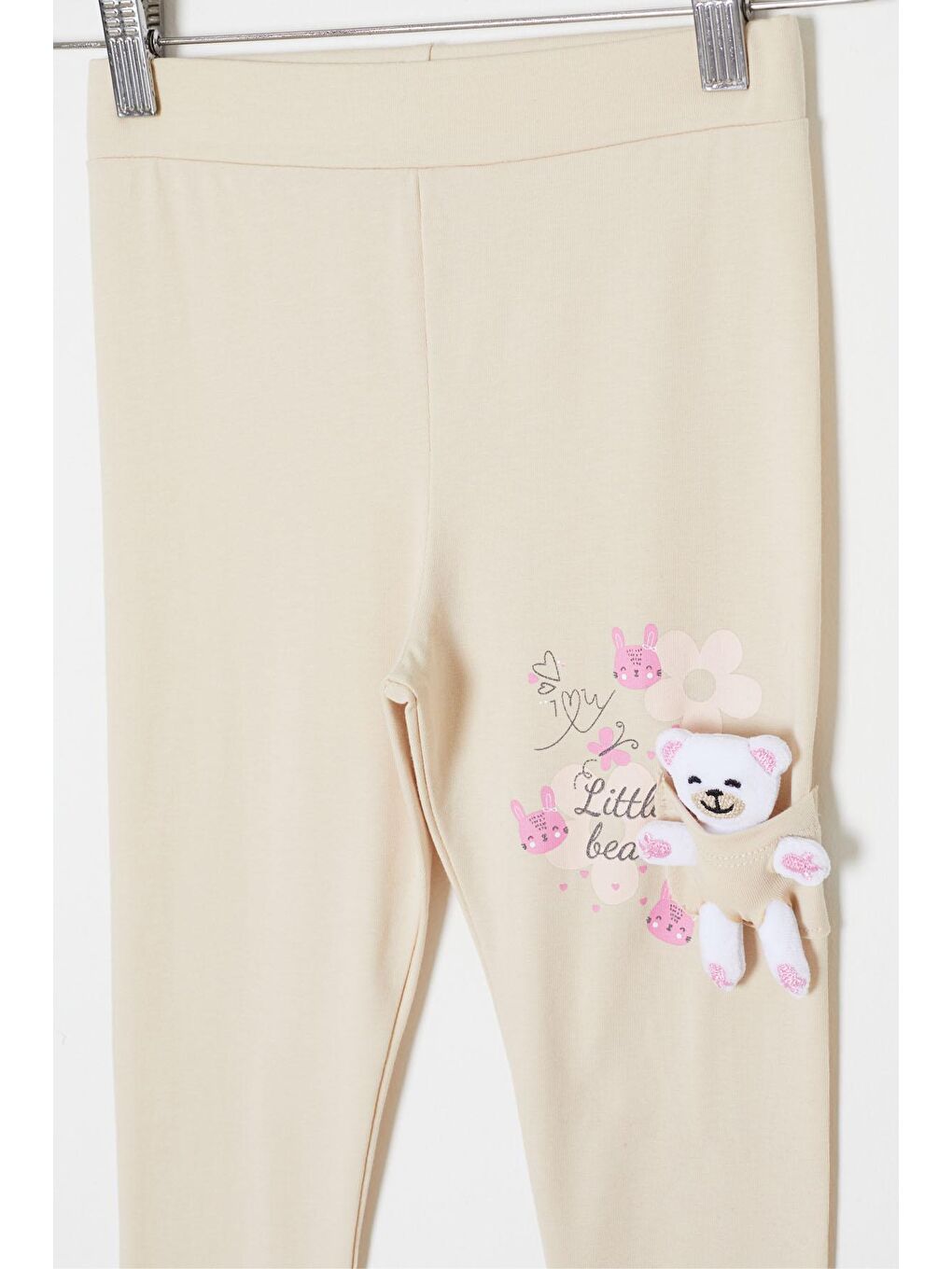 Ekru Krem Ayıcık Cepli Kız Çocuk Tayt 18159-1