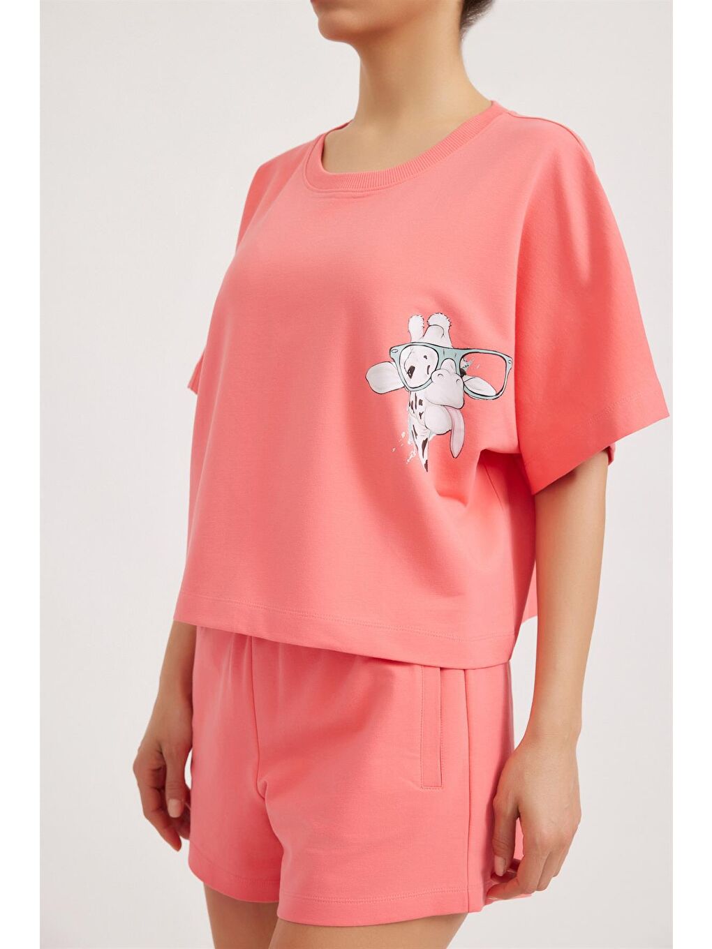 Katia And Bony Pembe Fun Giraffe Kadın T-shirt Pembe