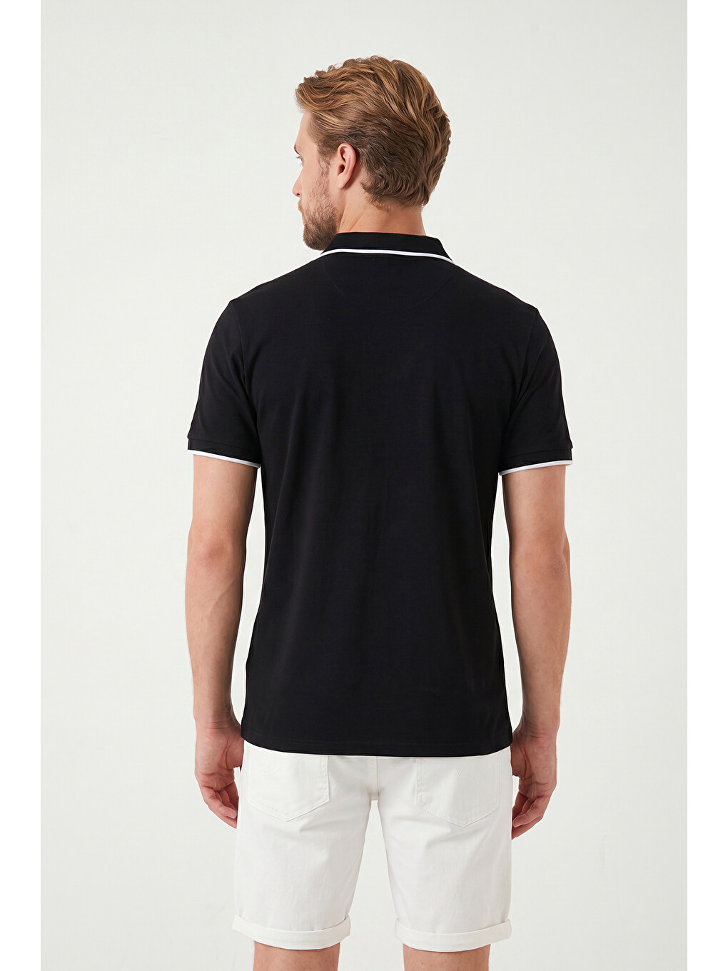 Siyah Pamuklu Bisiklet Yaka Kontrast Şeritli T Shirt 5904034-6