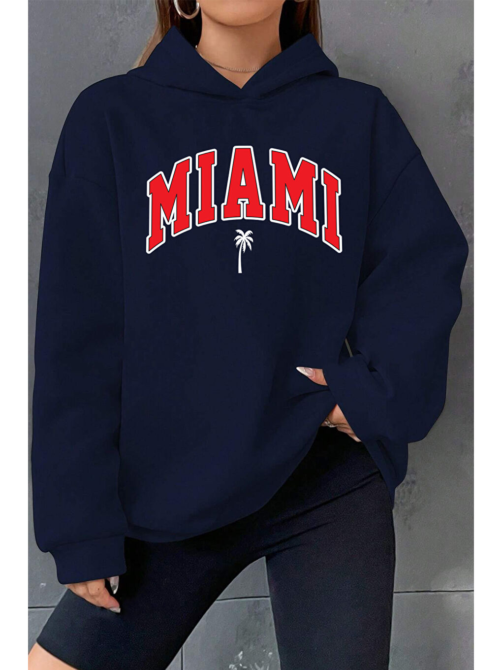 uyguntarz Lacivert Miami Baskılı Oversize Sweatshirt