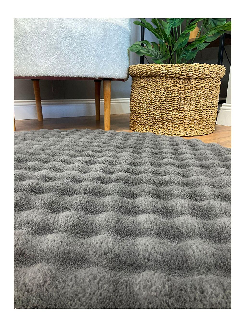 Puffy Bubble Tavşan Yuvarlak Antrasit Halı 200x200-3