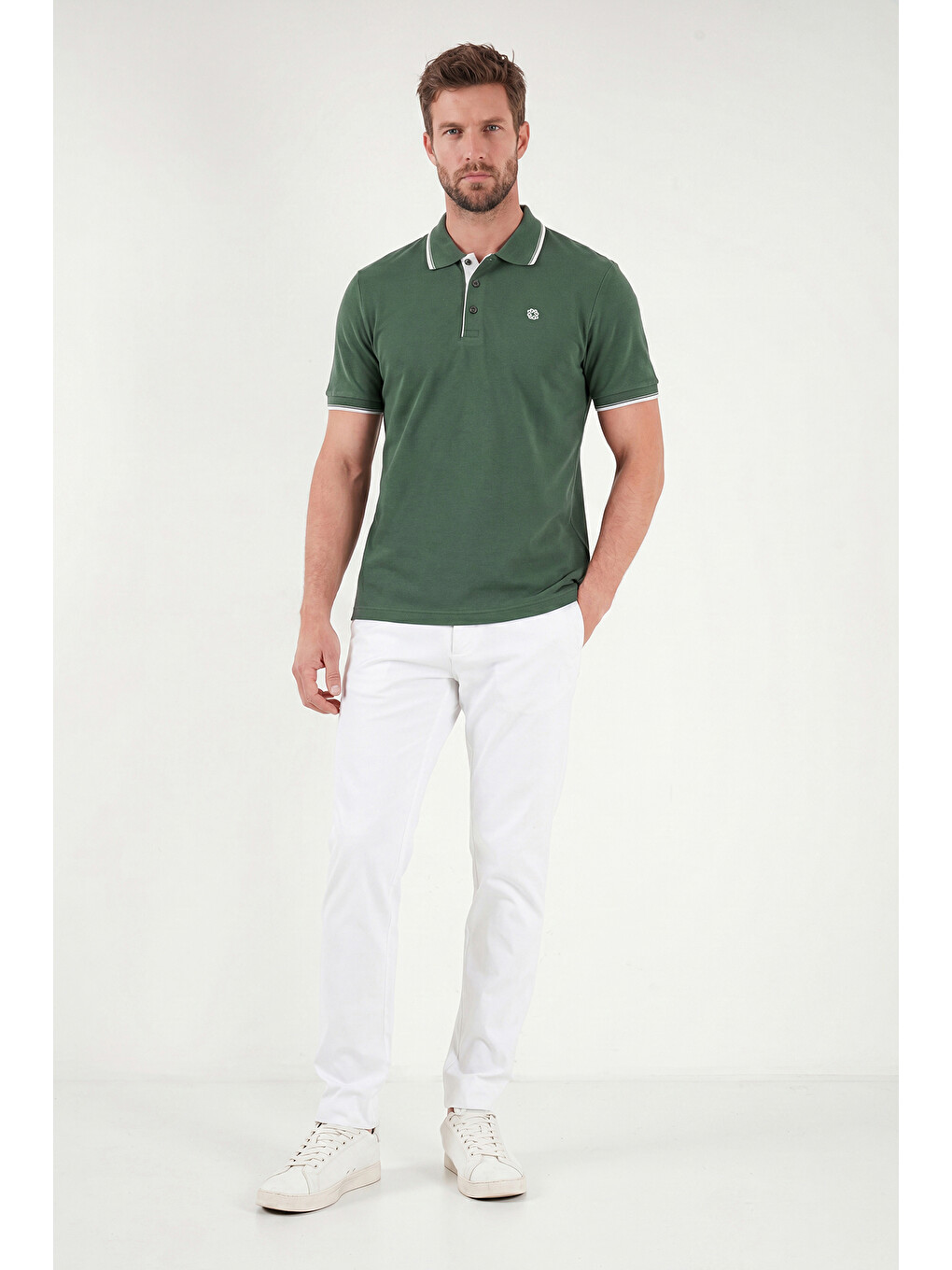 Yeşil % 100 Pamuk Düğmeli Slim Fit Erkek Polo Yaka T Shirt 5902118-1
