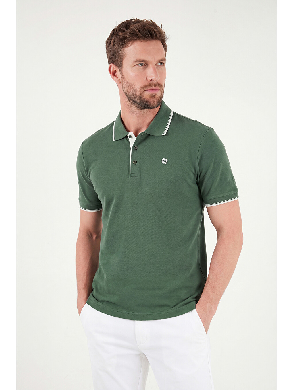 Yeşil % 100 Pamuk Düğmeli Slim Fit Erkek Polo Yaka T Shirt 5902118-2