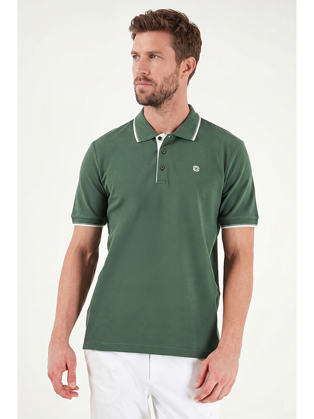 Yeşil % 100 Pamuk Düğmeli Slim Fit Erkek Polo Yaka T Shirt 5902118-3