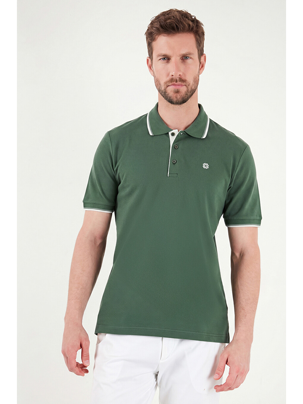 Yeşil % 100 Pamuk Düğmeli Slim Fit Erkek Polo Yaka T Shirt 5902118-4