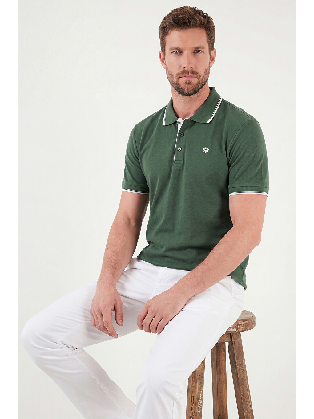 Yeşil % 100 Pamuk Düğmeli Slim Fit Erkek Polo Yaka T Shirt 5902118-5