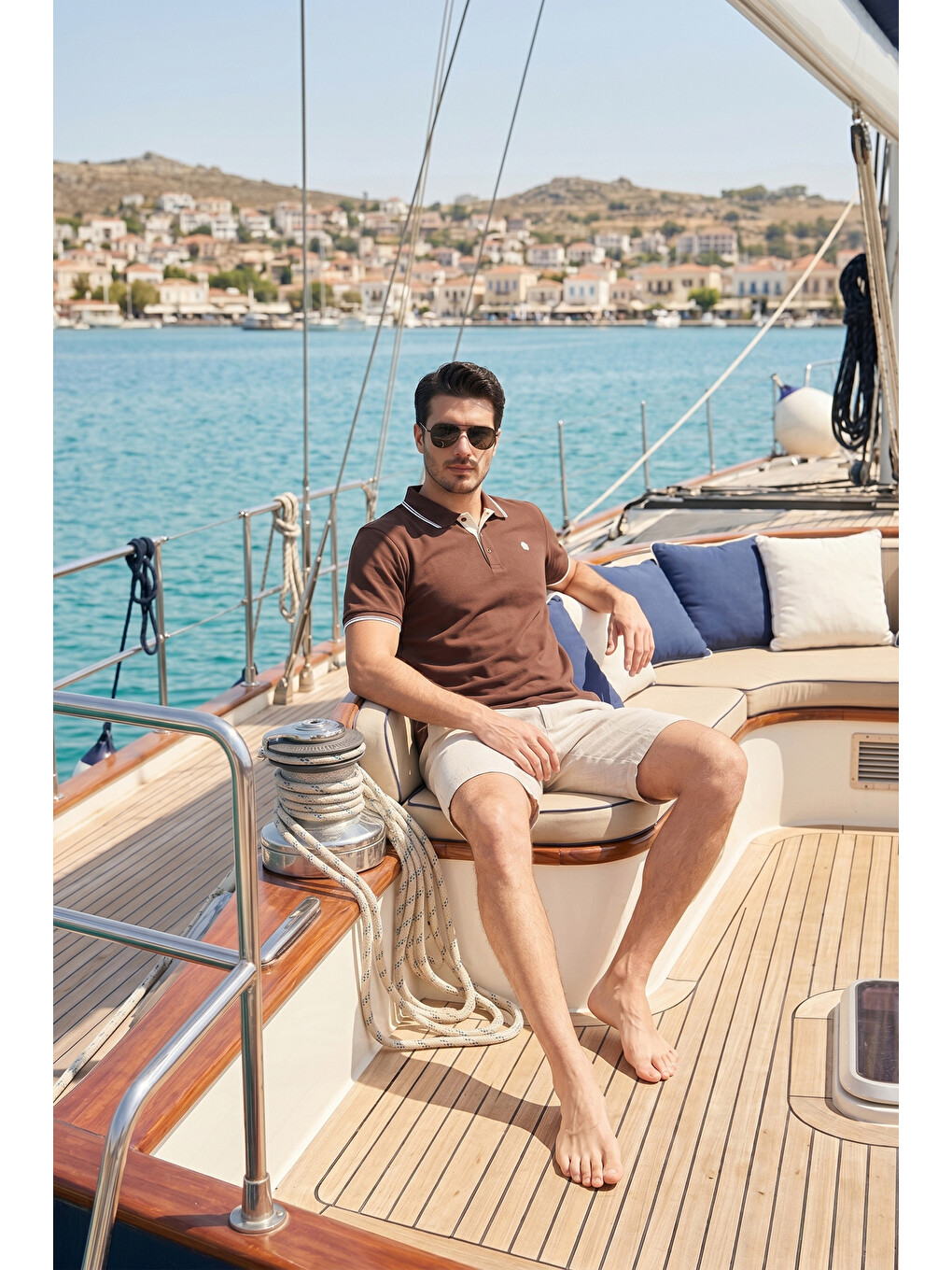 Kahverengi % 100 Pamuk Düğmeli Slim Fit Erkek Polo Yaka T Shirt 5902118-1