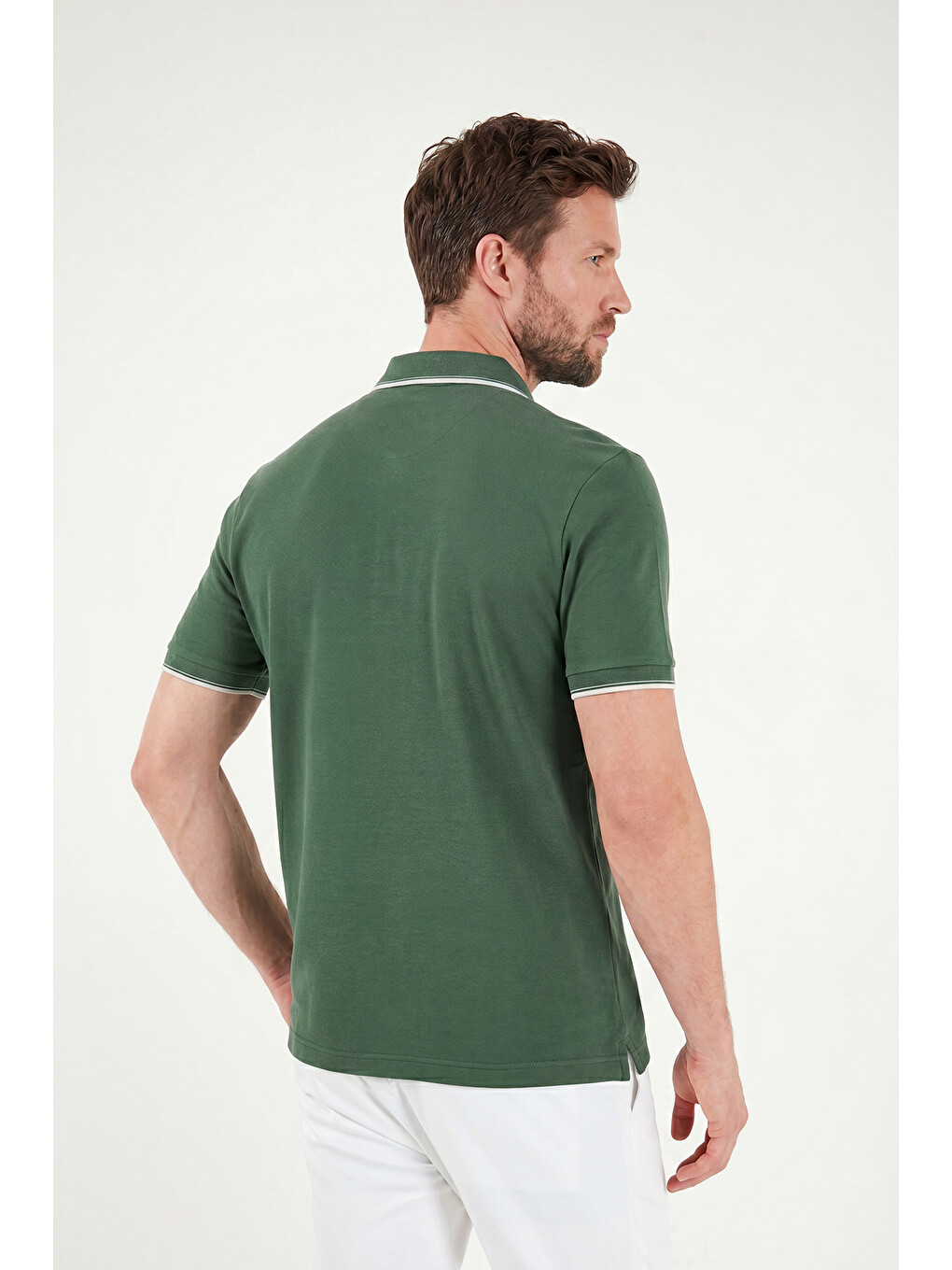 Yeşil % 100 Pamuk Düğmeli Slim Fit Erkek Polo Yaka T Shirt 5902118-6