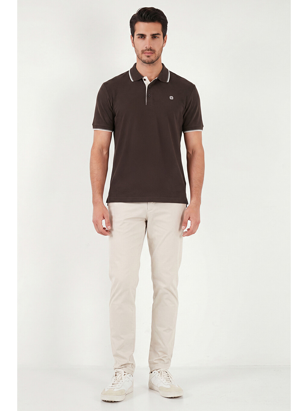 Kahverengi % 100 Pamuk Düğmeli Slim Fit Erkek Polo Yaka T Shirt 5902118-2