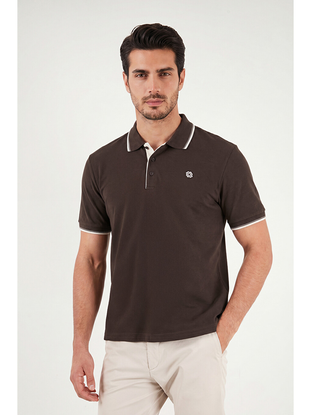 Kahverengi % 100 Pamuk Düğmeli Slim Fit Erkek Polo Yaka T Shirt 5902118-3