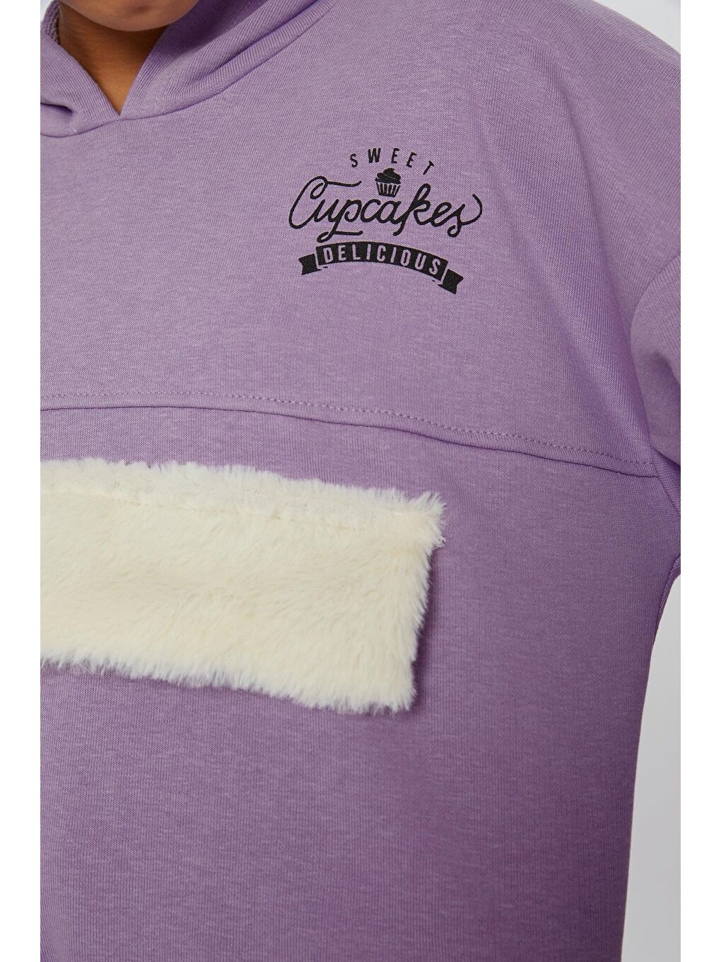 Lila Kız Çocuk Peluş Kapaklı SweatShirt-1