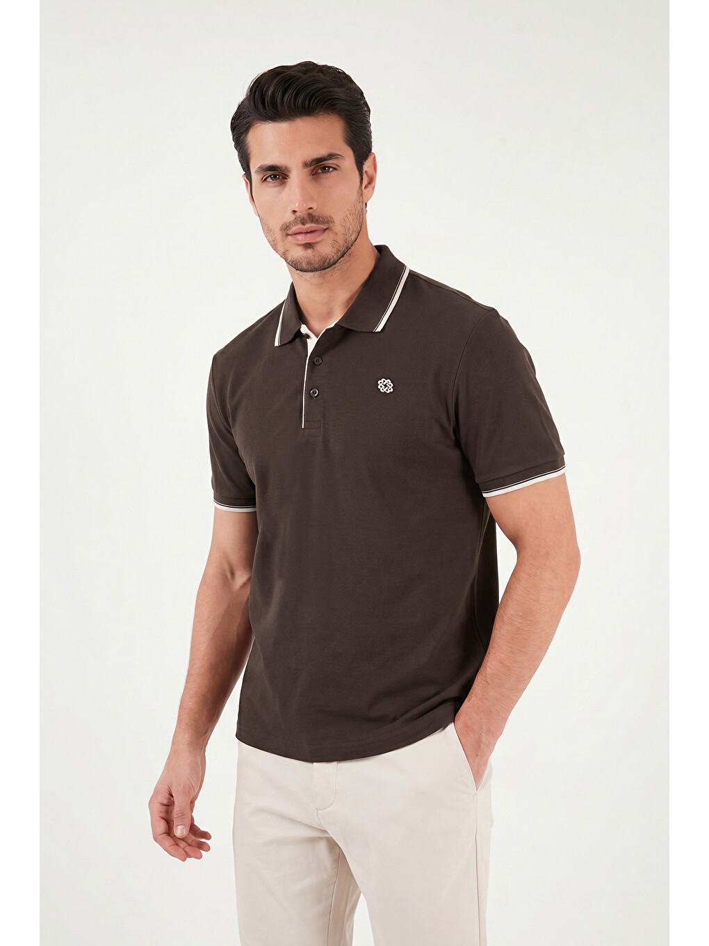 Kahverengi % 100 Pamuk Düğmeli Slim Fit Erkek Polo Yaka T Shirt 5902118-4