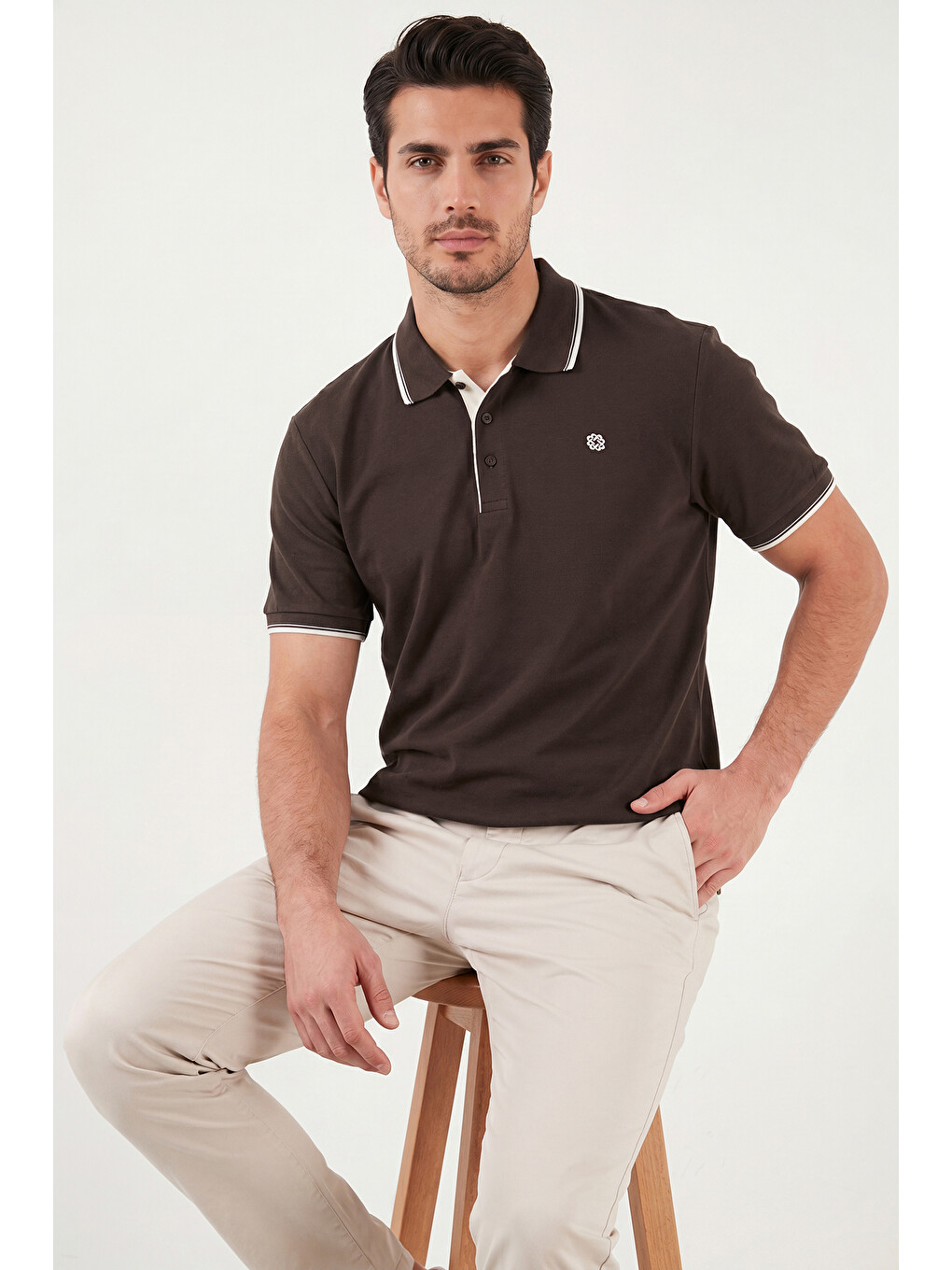 Kahverengi % 100 Pamuk Düğmeli Slim Fit Erkek Polo Yaka T Shirt 5902118-5