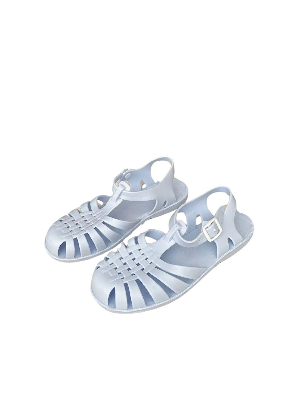 Beyaz Kaymaz Taban Arkası Açık Tokalı Çocuk Sandalet 74-12-24Ç