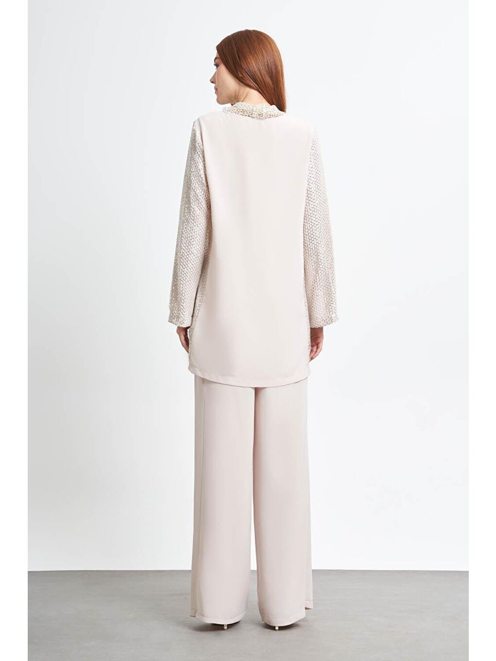 Bej File Taşlı Taş Tunik-6