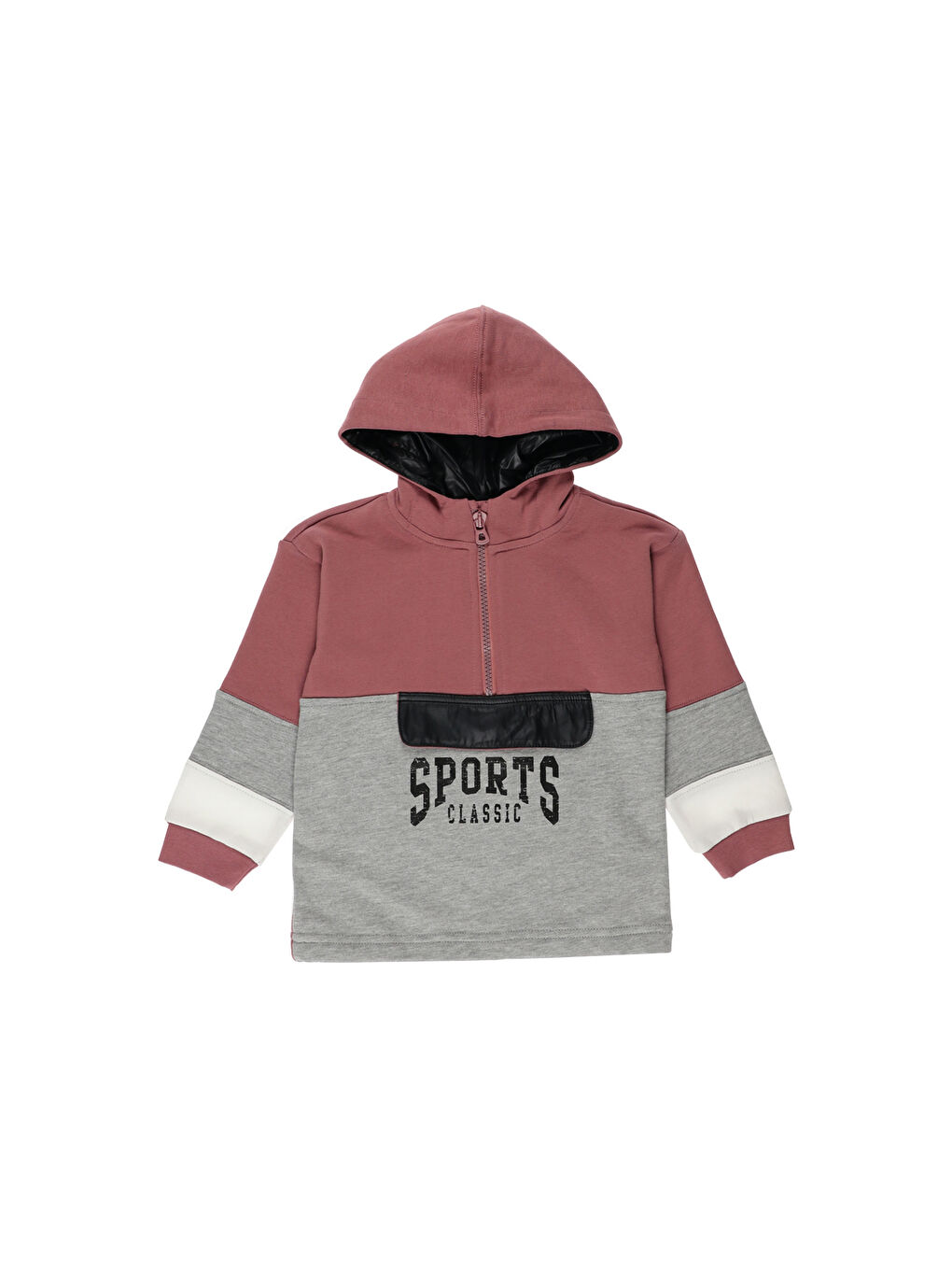 Panço Pembe Erkek Çocuk  Yarım Fermuarlı Baskı Detaylı Sweatshirt