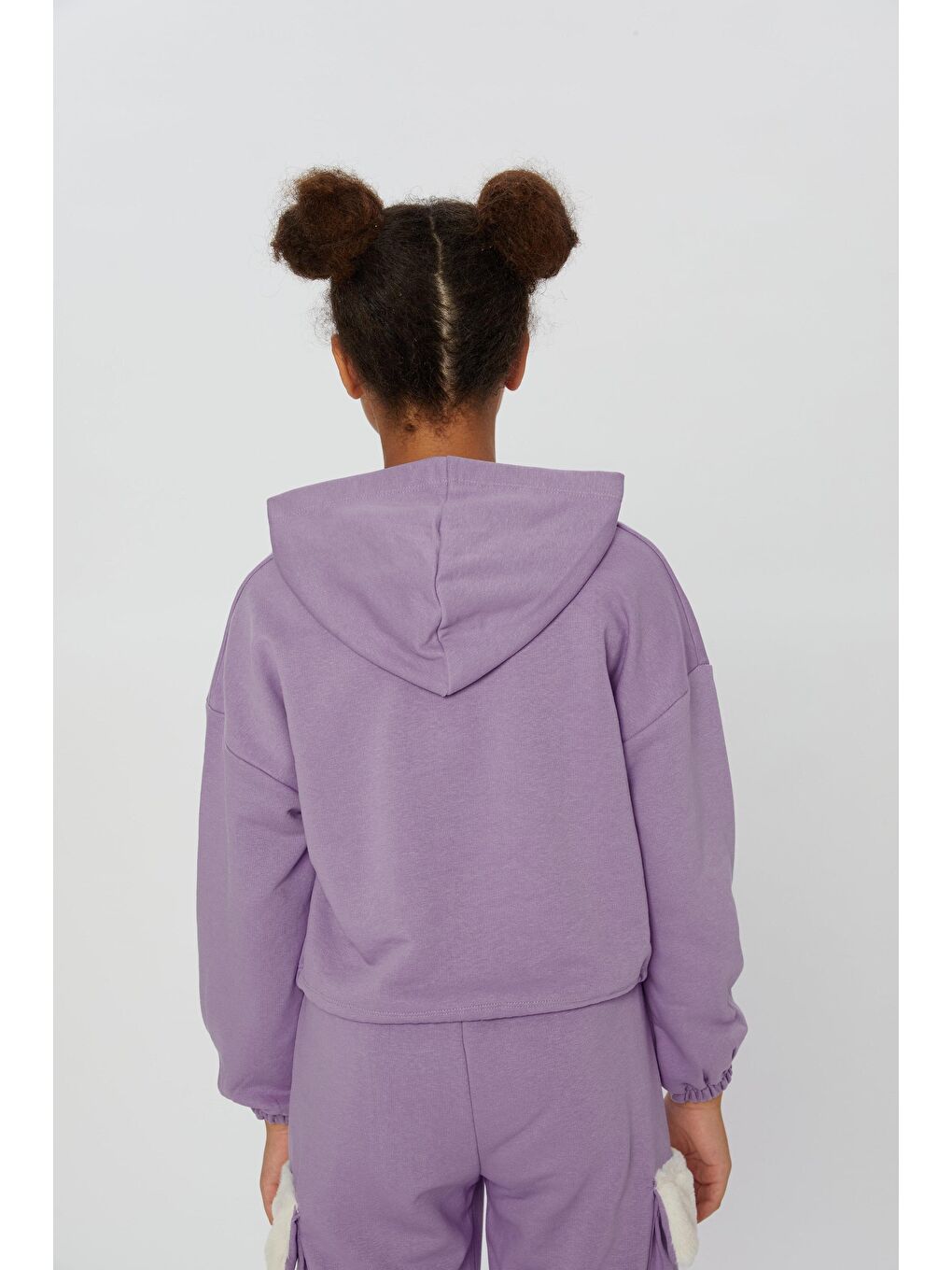 Lila Kız Çocuk Peluş Kapaklı SweatShirt-3