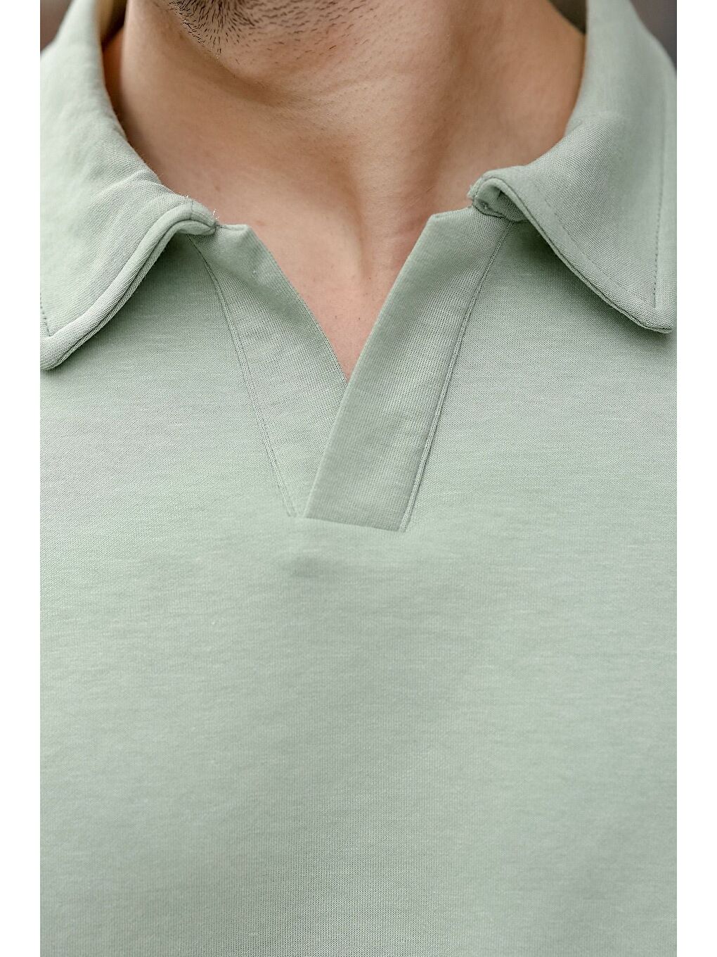 Yeşil Polo Yaka Oversize Erkek Tişört E7185-1