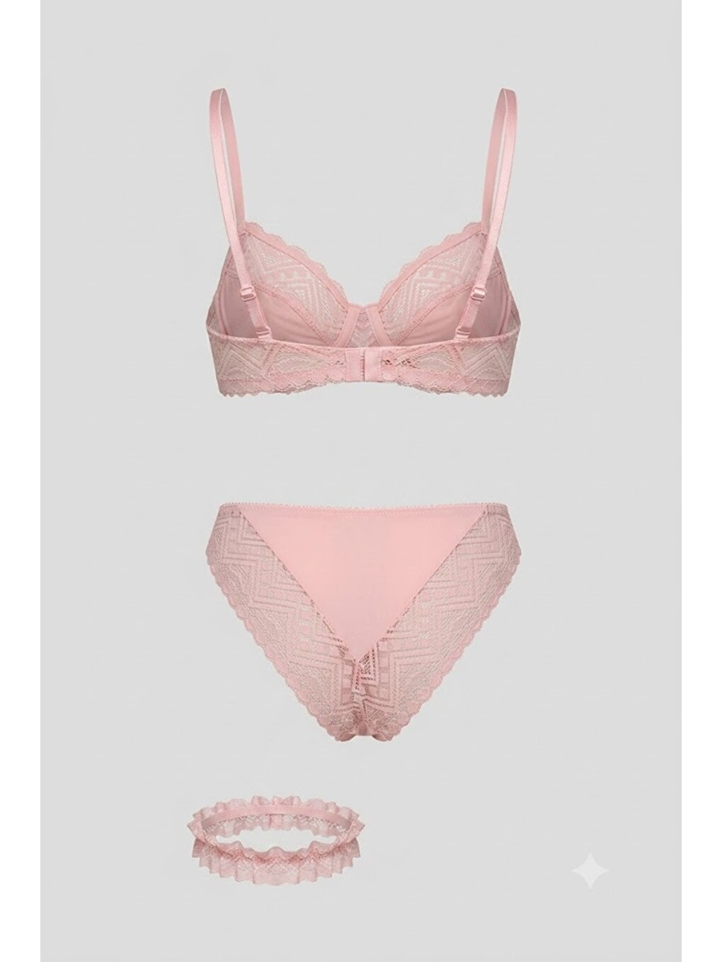 Pembe Push-Up Dolgulu Bacak Bantlı Sütyen Takım C14155 Pudra-1