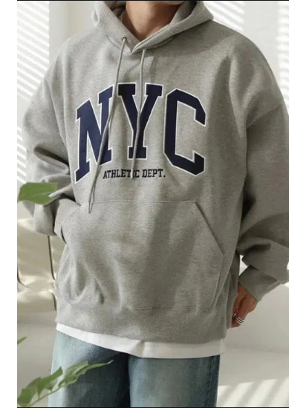 Tarz Cool Gri Erkek Nyc Baskılı Regular Fit Kapüşonlu Sweatshirt - 1