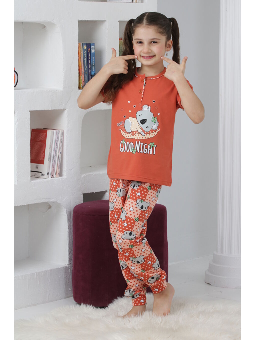 Kapi Kids Kahverengi Kız Çocuk Ayıcık Baskılı - 2 Düğmeli Pijama Takımı 7-11 Yaş Mnx6065