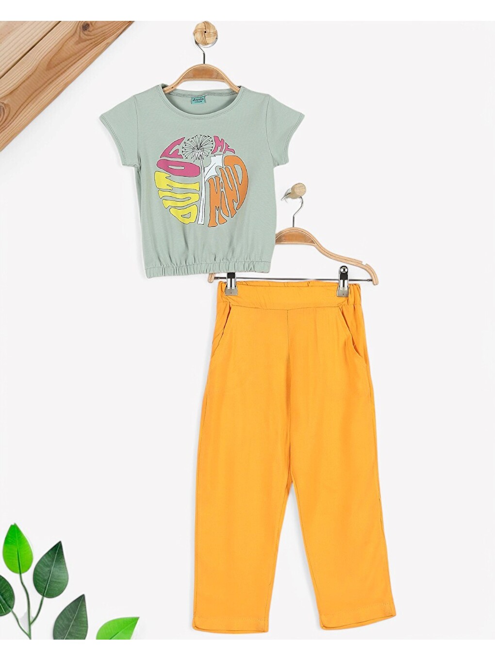 Turkuaz Kız Çocuk 2-3-4-5-6 Yaş Müslin Pantalonlu Yazlık Takım-1