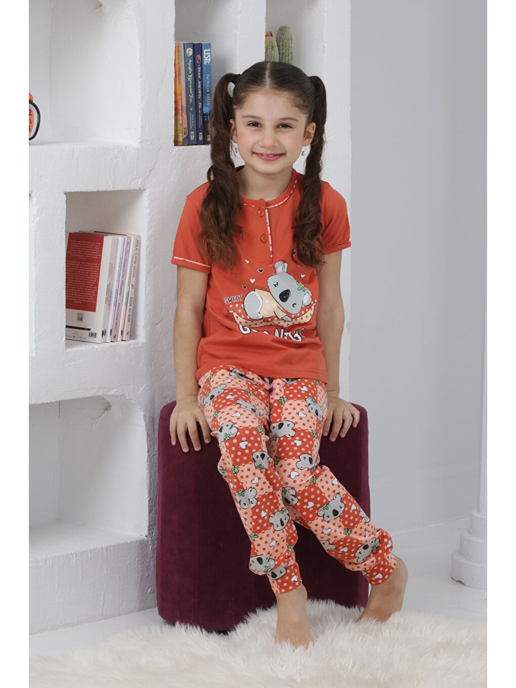 Kapi Kids Kahverengi Kız Çocuk Ayıcık Baskılı - 2 Düğmeli Pijama Takımı 7-11 Yaş Mnx6065 - 1