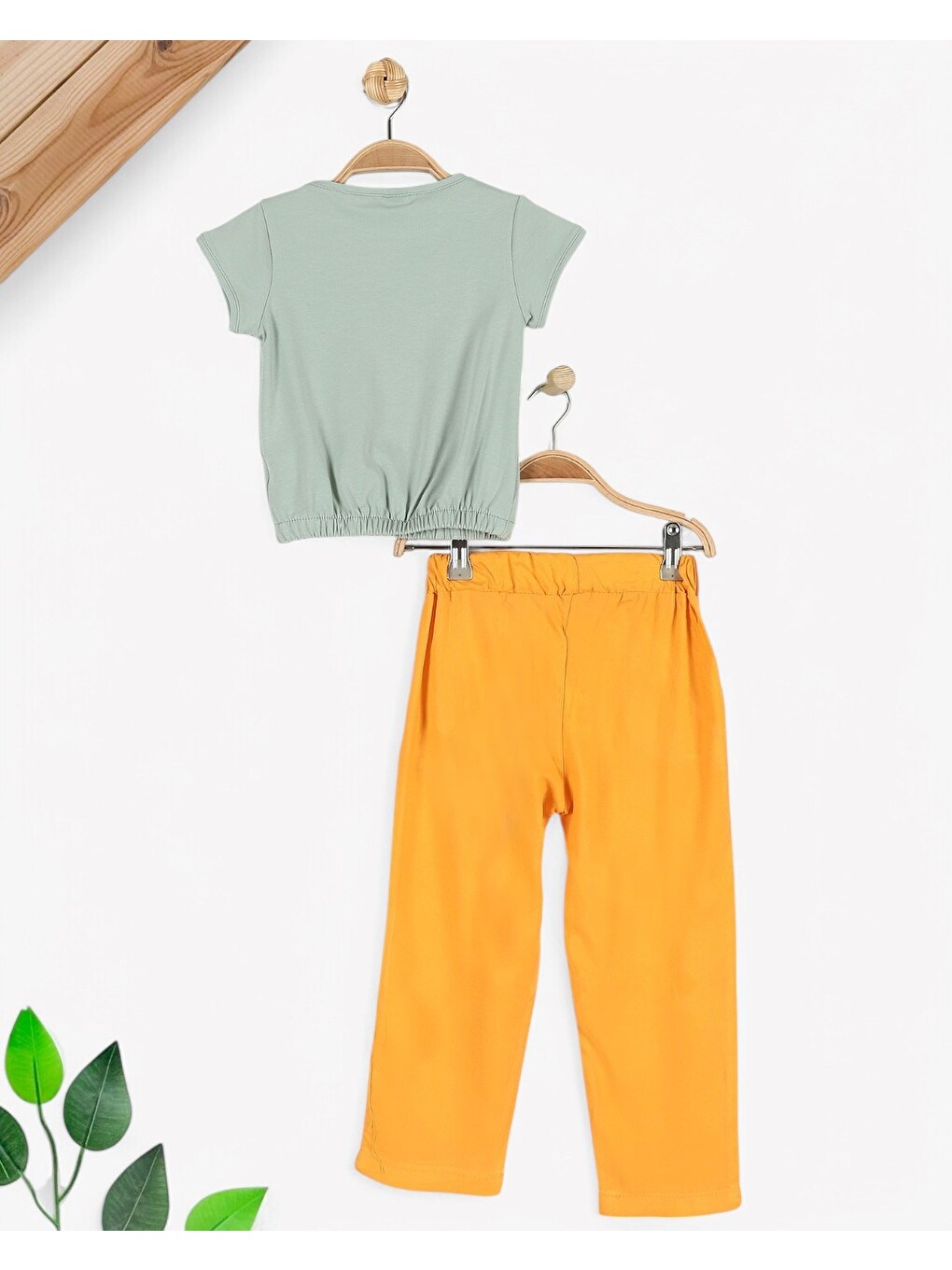Turkuaz Kız Çocuk 2-3-4-5-6 Yaş Müslin Pantalonlu Yazlık Takım-4