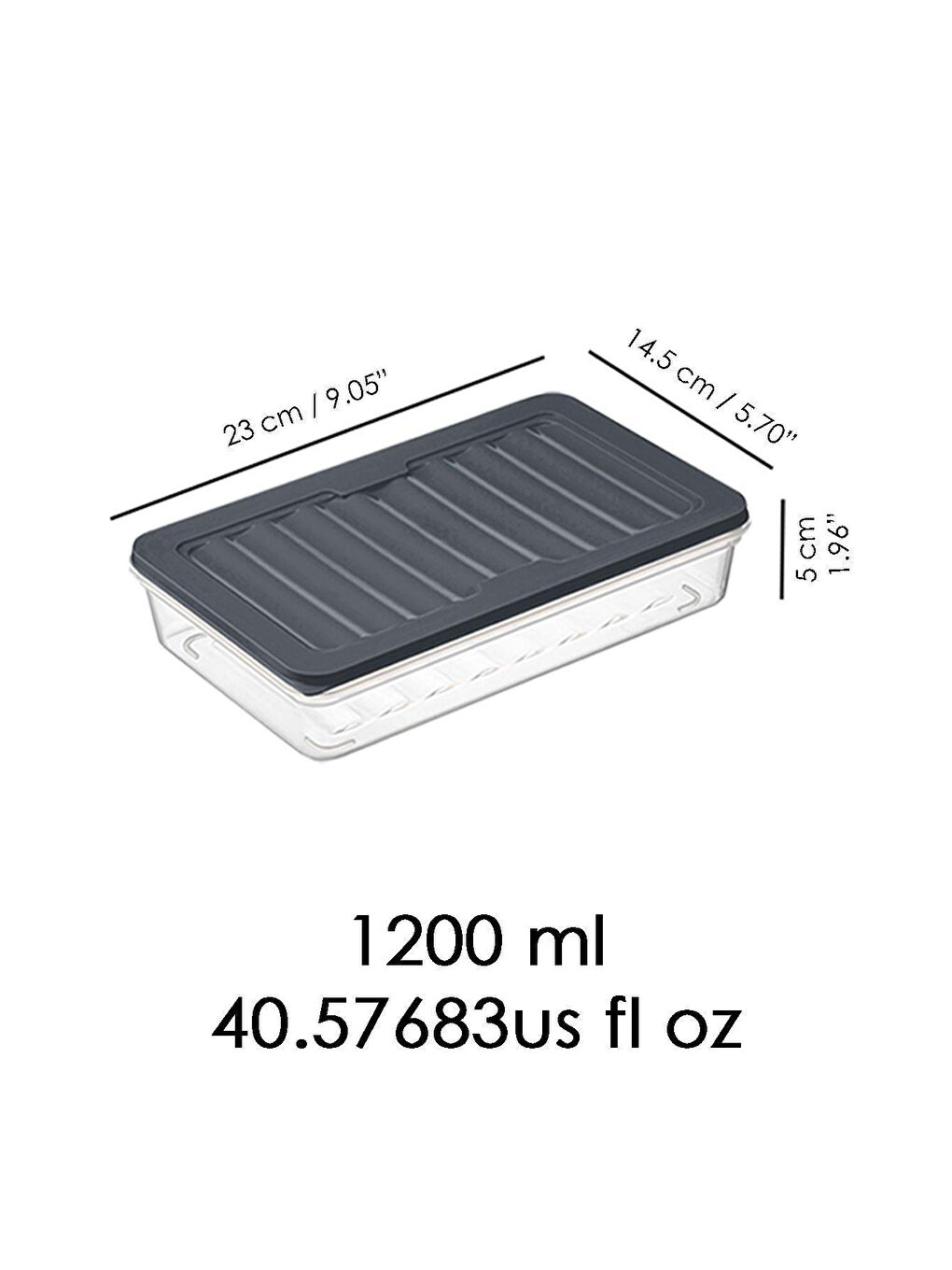 Meleni Home Antrasit 4'lü Buzdolabı Organizer Mikrodalga Ve Difrize Uygun Saklama Kabı Antrasit 4 X 1200 ml - 5