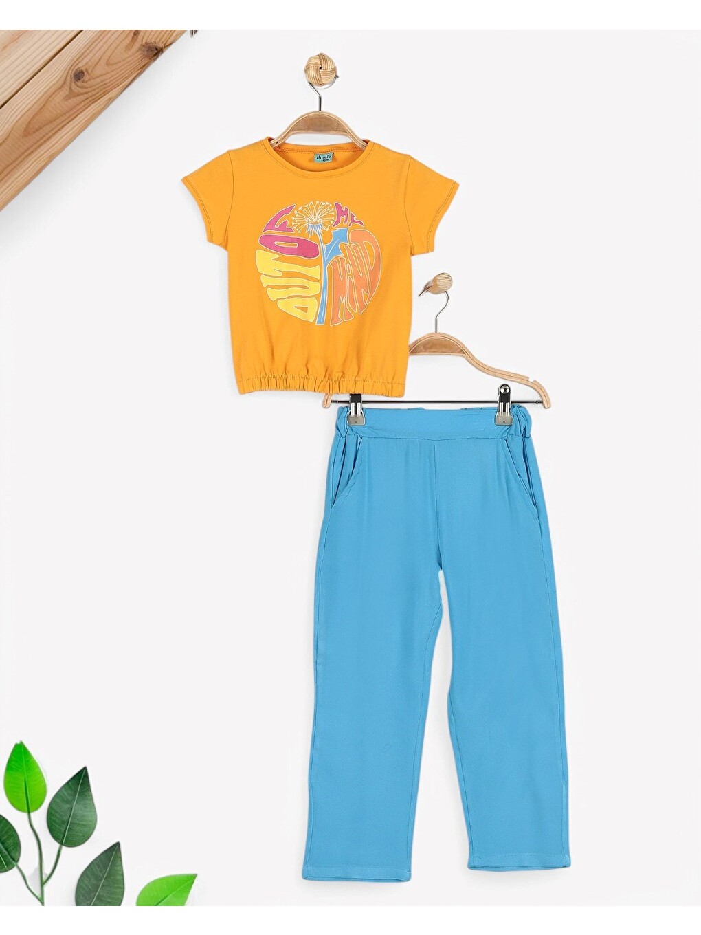 Mavi Kız Çocuk 2-3-4-5-6 Yaş Müslin Pantalonlu Yazlık Takım-1