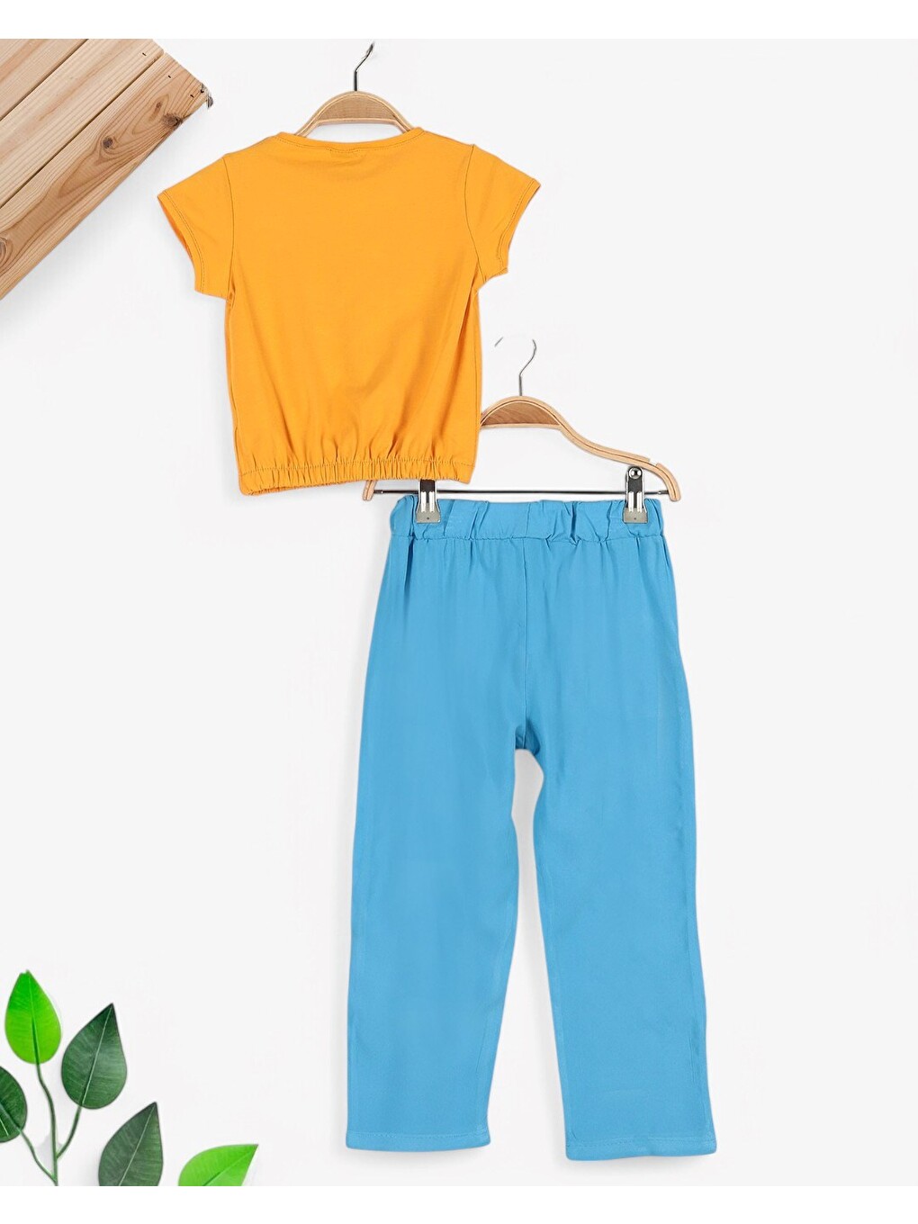 Mavi Kız Çocuk 2-3-4-5-6 Yaş Müslin Pantalonlu Yazlık Takım-4