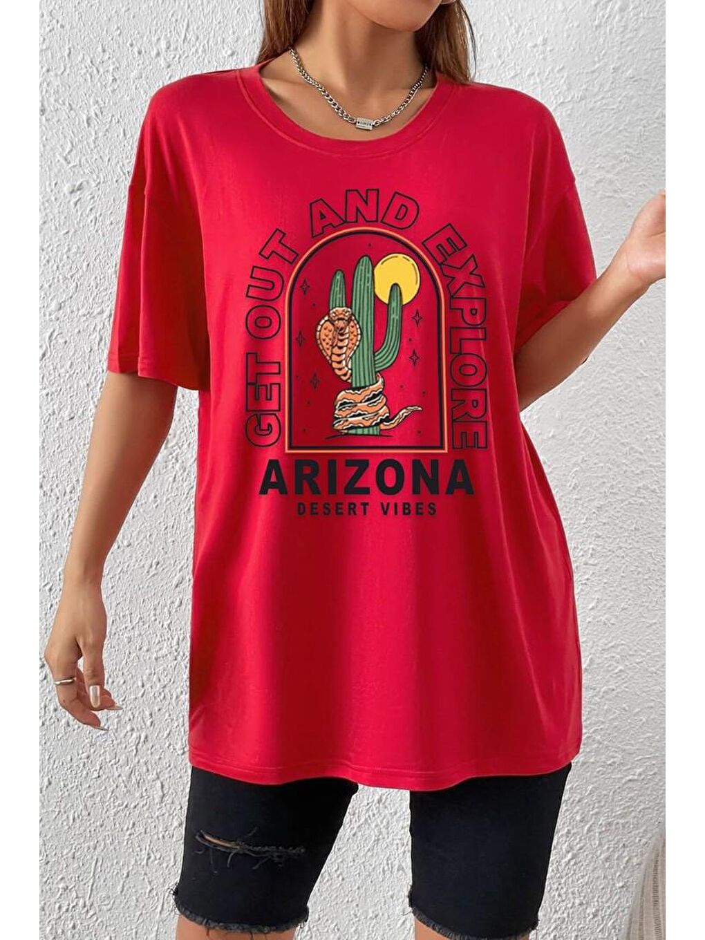 uyguntarz Kırmızı Unisex Arizona Baskılı T-shirt